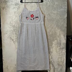 Y2K‎ Gingham Midi Dress Americana Heart Patch Cottagecore Summer Sundress Sz 14